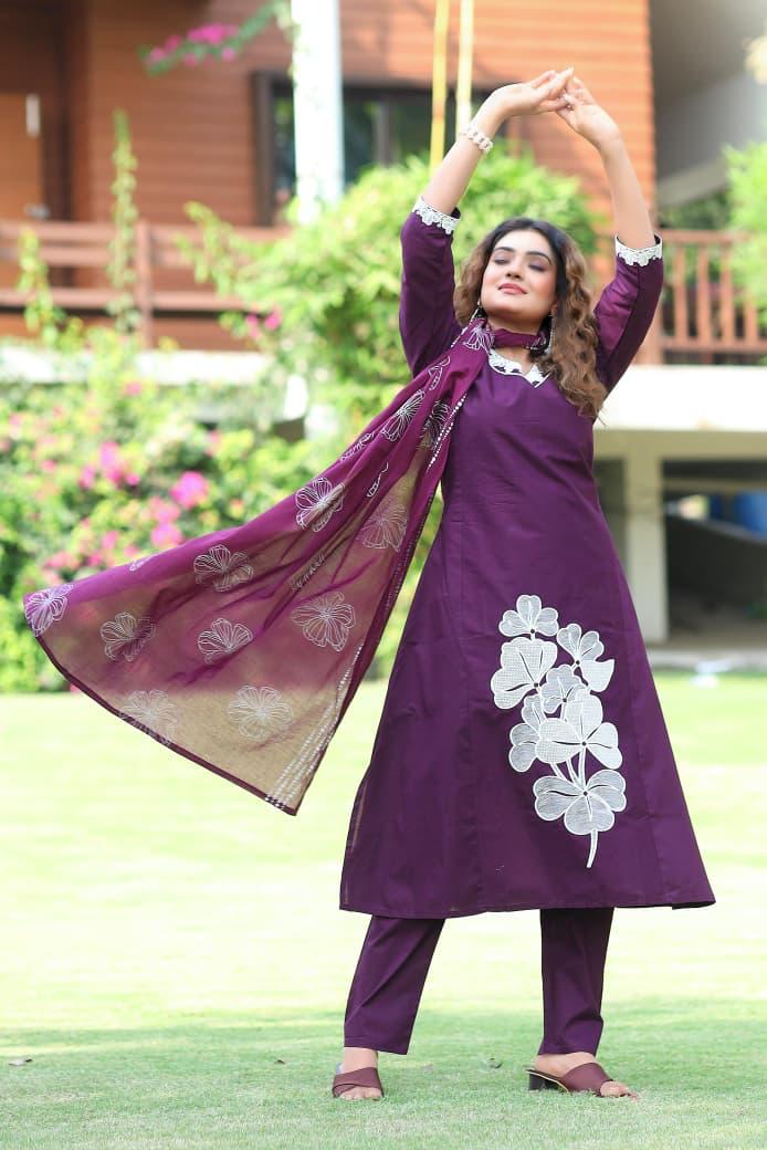 Royal Plum Floral Suit Set