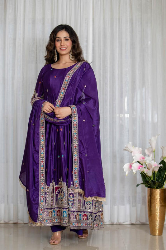 Royal Sapphire Embroidered Anarkali Set