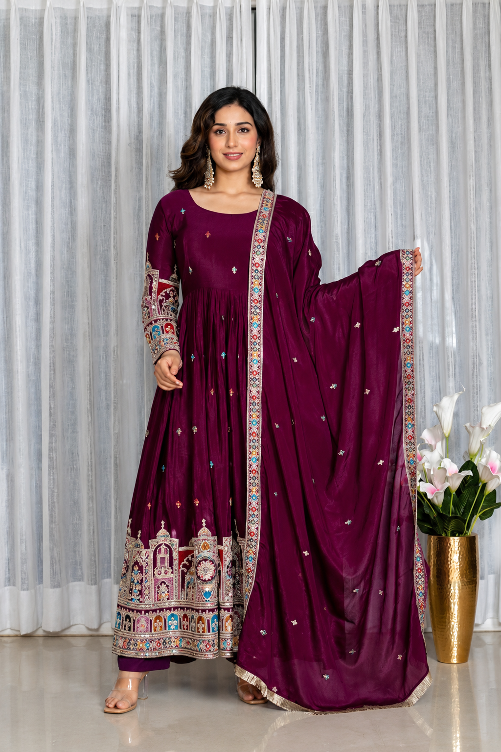 Wine Purple Anarkali Suit Set