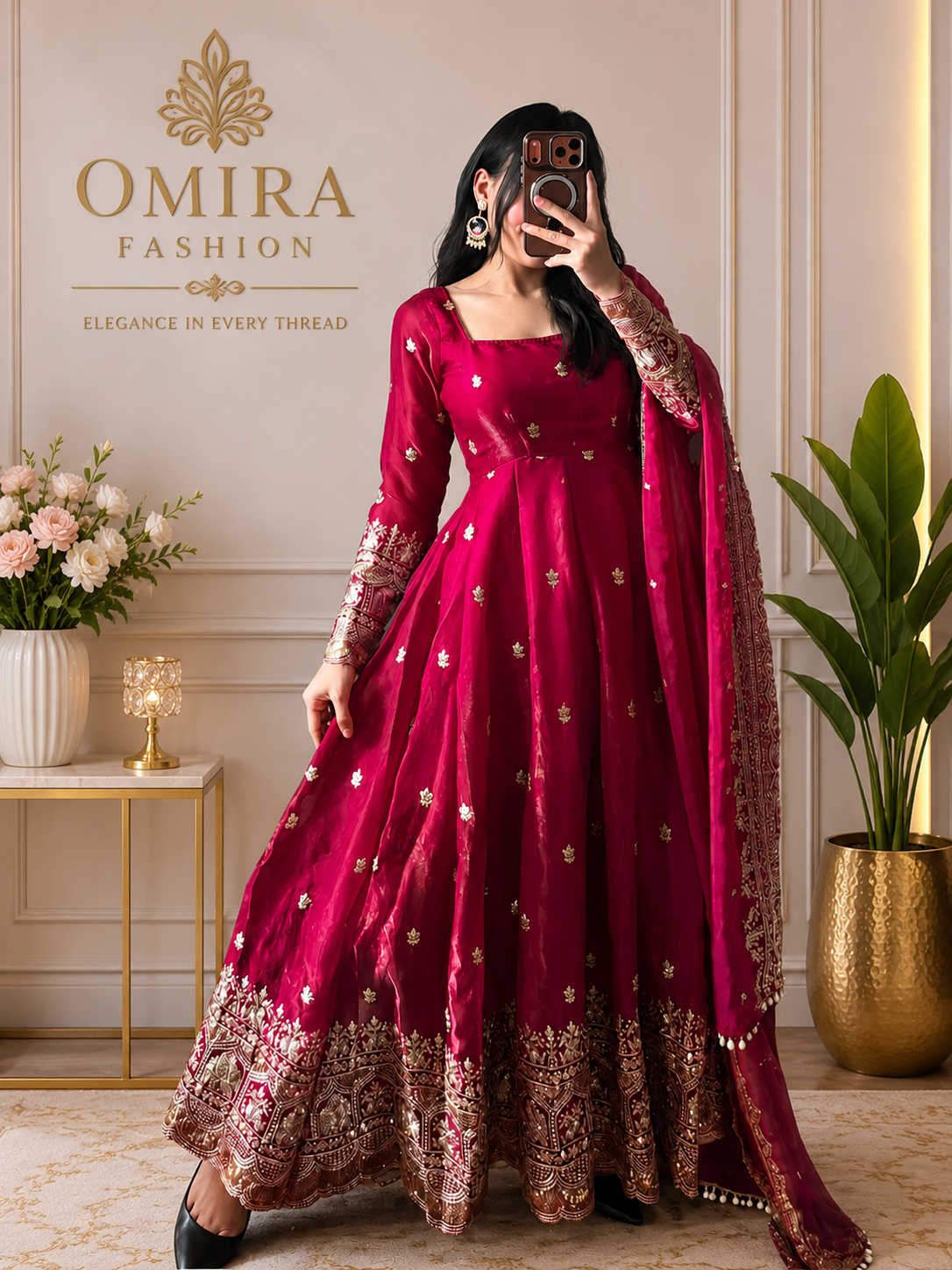 Ruby Royale Embroidered Anarkali Set
