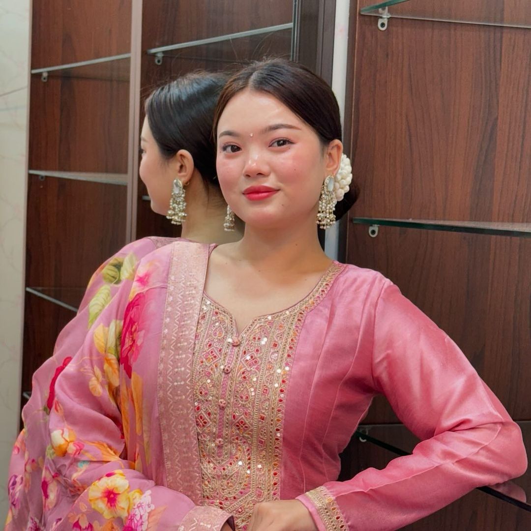 Beautiful Pink Anarkali Suit Set with Banarasi Dupatta