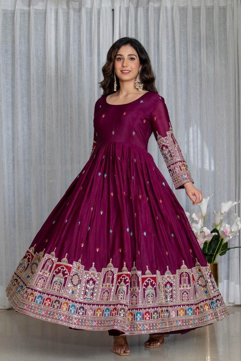 Wine Purple Anarkali Suit Set