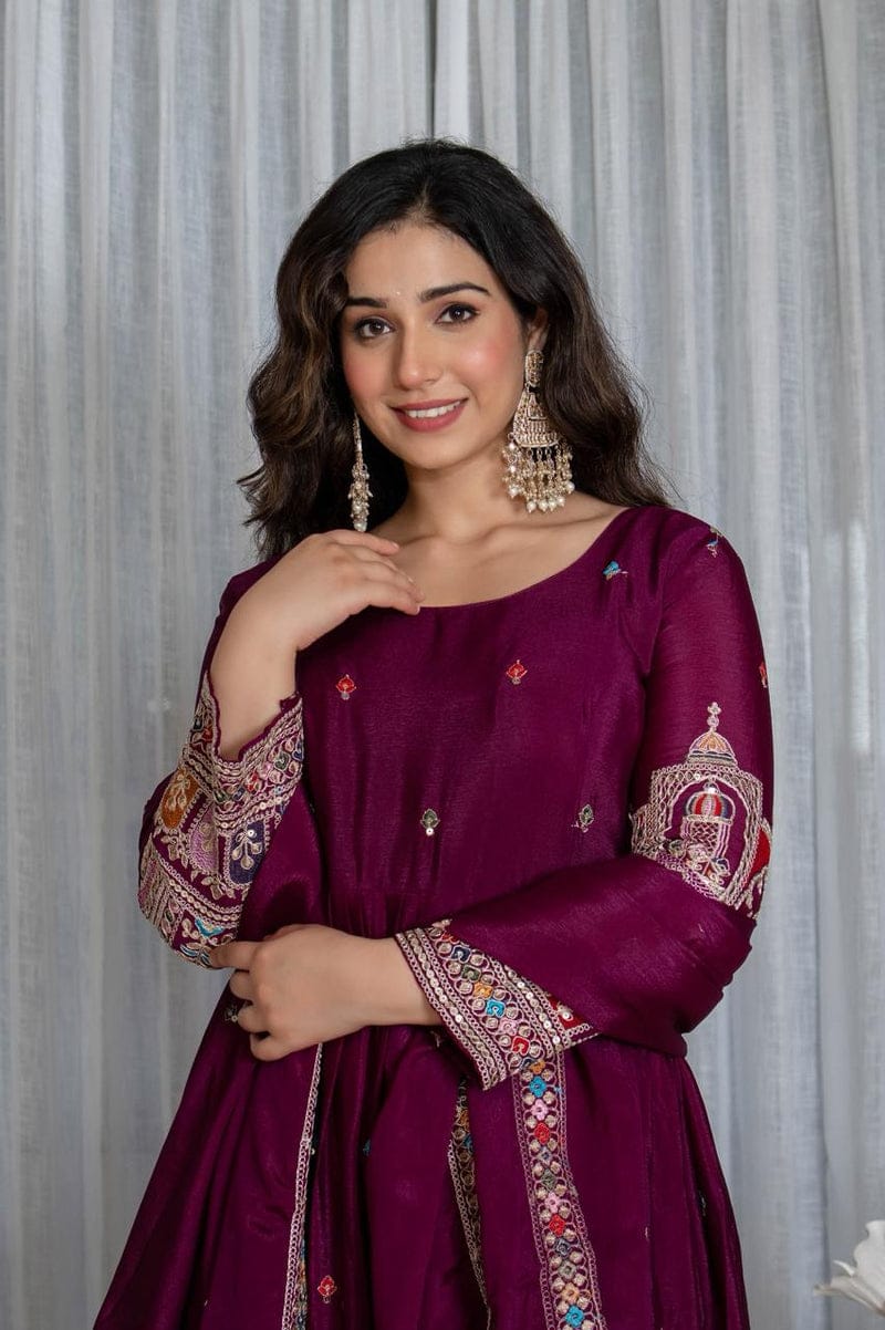Wine Purple Anarkali Suit Set