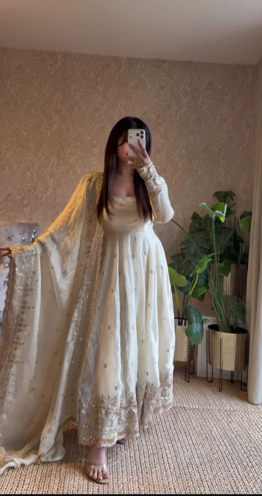 Ivory Elegance Embroidered Anarkali Suit Set