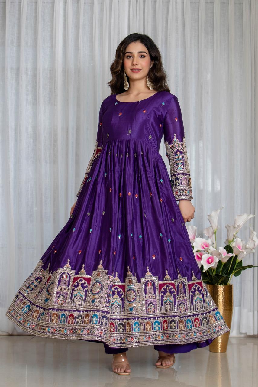 Royal Sapphire Embroidered Anarkali Set