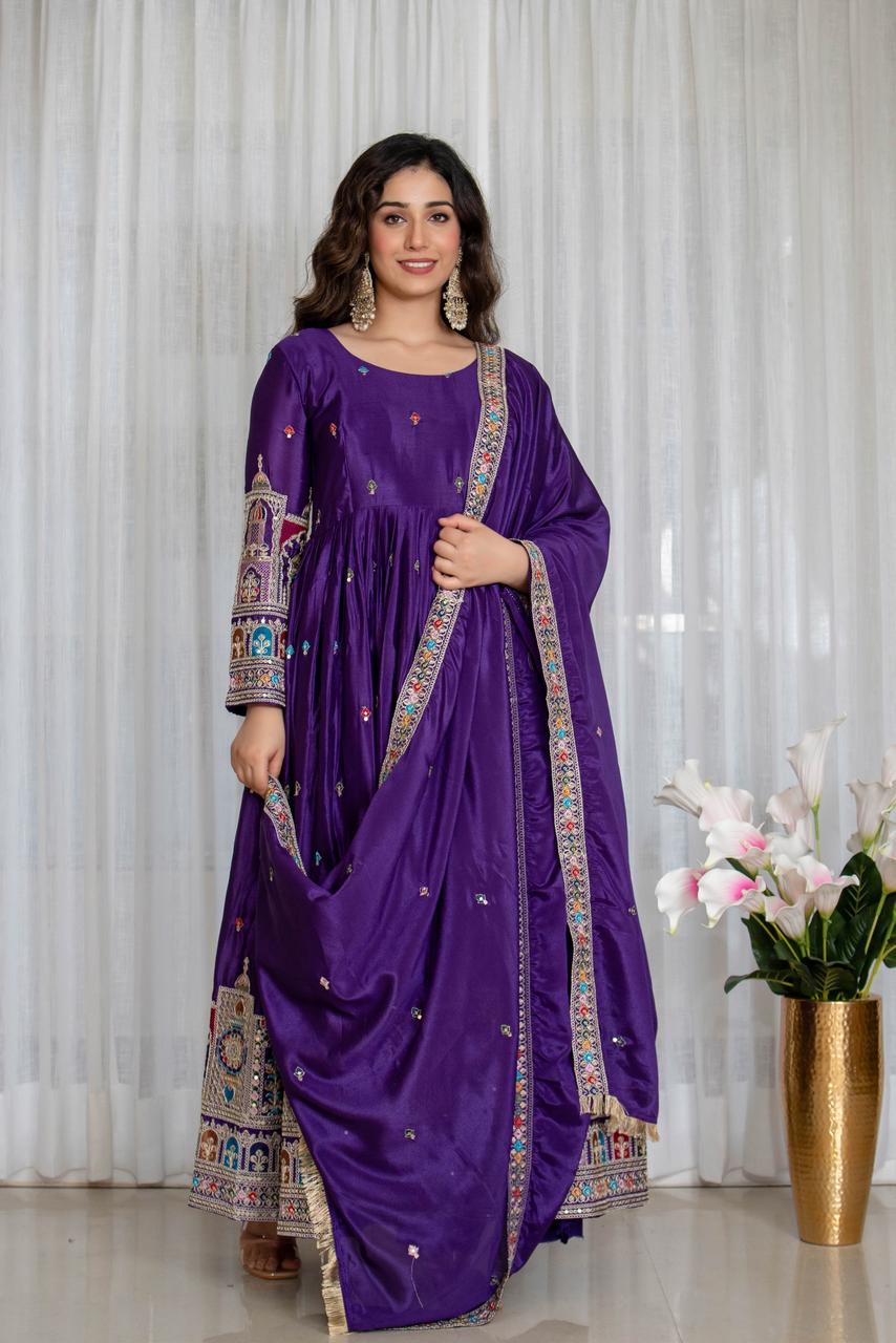 Royal Sapphire Embroidered Anarkali Set