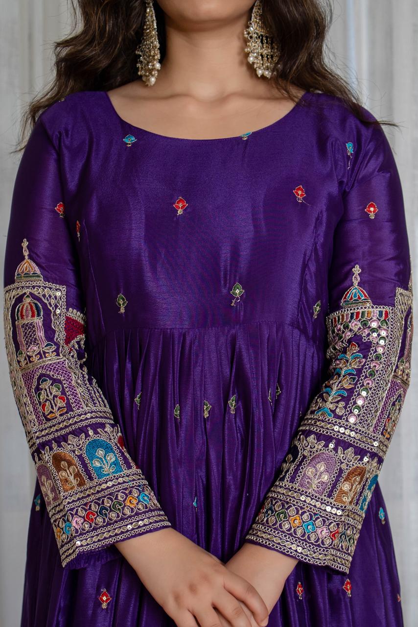 Royal Sapphire Embroidered Anarkali Set