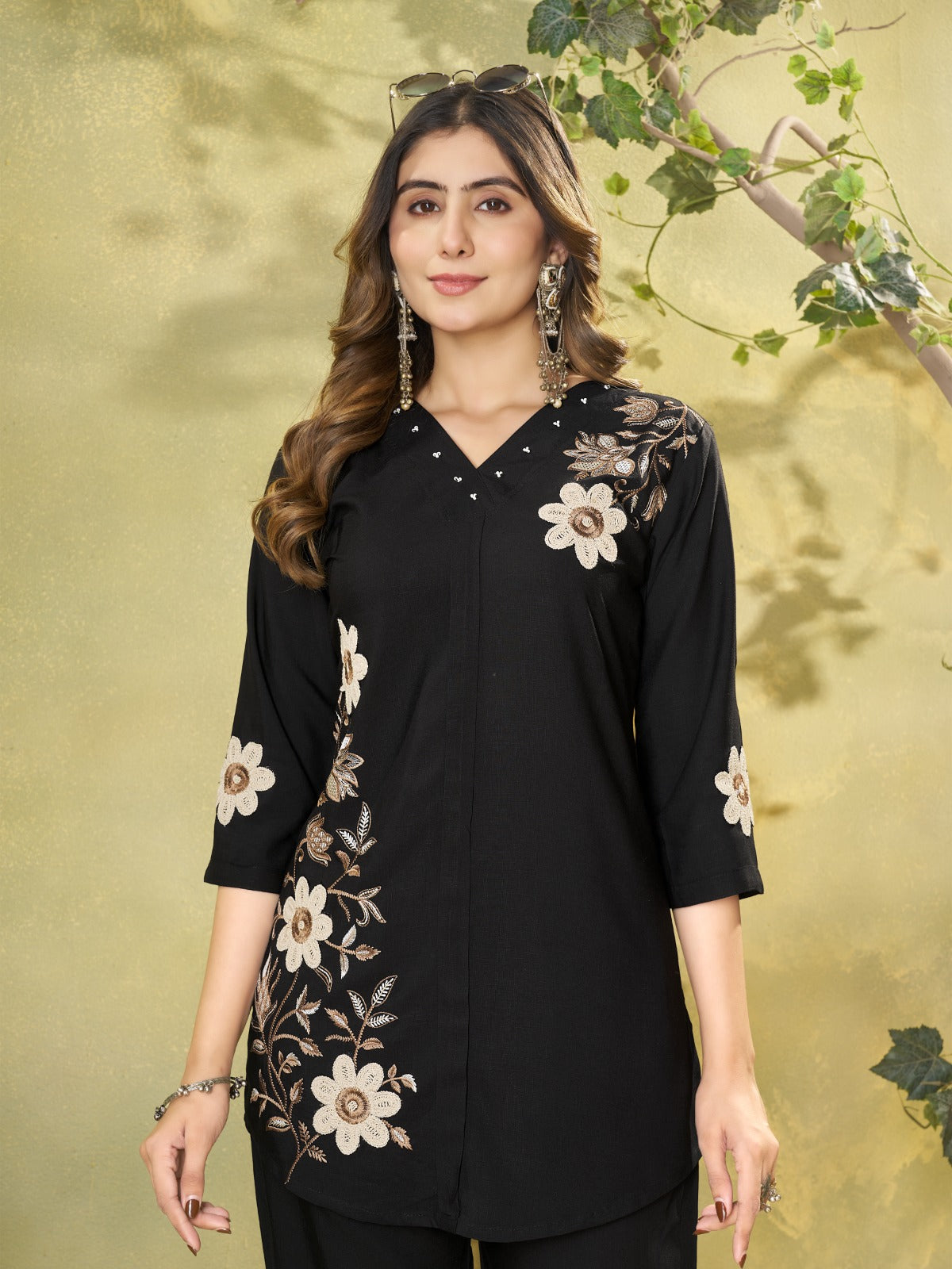 Black Floral Embroidered Co-Ord Set