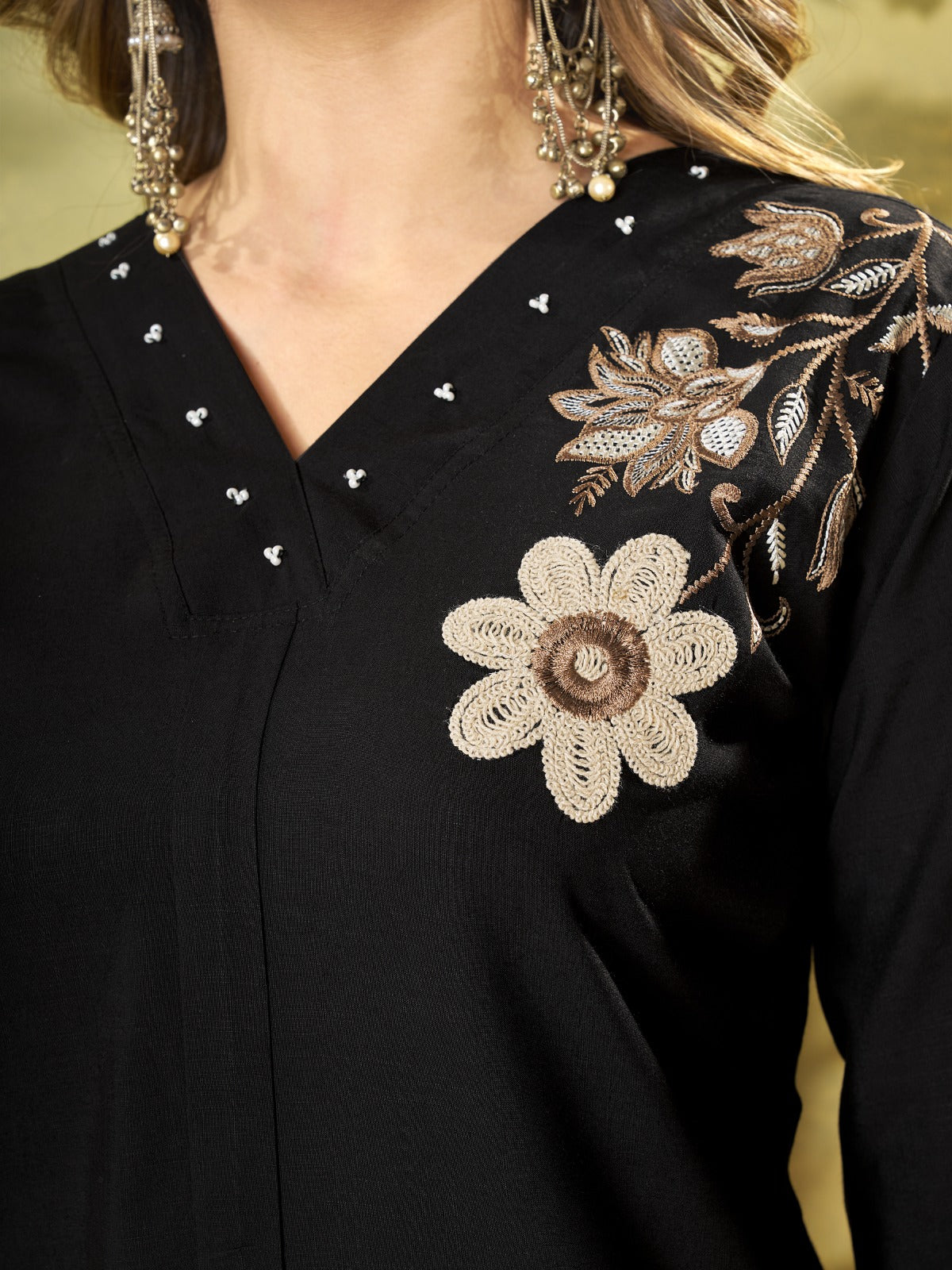 Black Floral Embroidered Co-Ord Set
