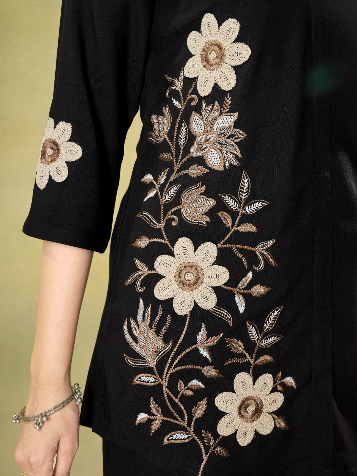Black Floral Embroidered Co-Ord Set