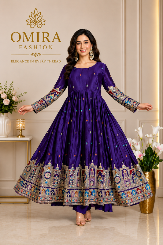 Royal Sapphire Embroidered Anarkali Set